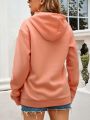 Hooded Drawstring Kangaroo Pocket Sweatshirt With Letter Graphic