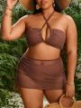 SHEIN Swim Vcay Plus Size Solid Color Hollow Out Swimsuit 3pcs/Set