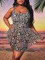 SHEIN Swim Classy Plus Leopard Print Ruffle Hem One Piece Swimsuit