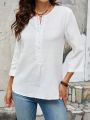 EMERY ROSE Button Half Placket Solid Color Blouse