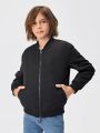 SHEIN Boys Slant Pockets Teddy Lined Bomber Jacket