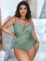 SHEIN Swim Basics Plus Size One Piece Swimsuit With Twisted Knot Design