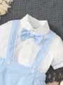 Baby Boy Bow Front Shirt & Suspender Shorts