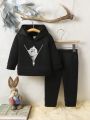 Infant Girls' Cat Printed Hoodie And Pants Set