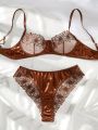 Ladies' Floral Embroidery Mesh Sexy Lingerie Set