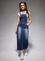 Jeans Overalls Skirt With Stitching & Button Details