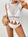 SHEIN Swim BohoFeel Hollow Out Sleeveless Cover Up Top