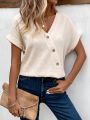 Women's Solid Color Short Sleeve Button-down Shirt