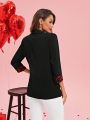 SHEIN Clasi Valentine's Day Women Heart Print Patchwork Shawl Collar Blazer