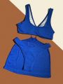 SHEIN Swim Basics Tankini Swimsuit Set With Ring Cutout Details