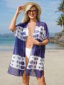 SHEIN Swim Classy Women's Contrast Color Short Sleeve Kimono