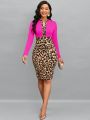 SHEIN Lady Women's Leopard Print Bodycon Dress