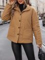 SHEIN Unity Textured Waist Belt Solid Color Padded Coat