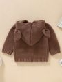 Baby Girl Cable Knit 3D Ear Patched Hooded Cardigan