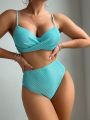 SHEIN Swim Vcay Solid Color Textured Swimsuit Set