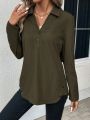 Roll Tab Sleeve Half Button Blouse