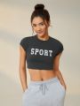 SHEIN Leisure Letter Graphic Crop Sports Tee