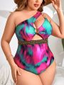 SHEIN Swim Chicsea Women'S Plus Size One Shoulder One-Piece Swimsuit