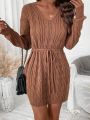 SHEIN LUNE Women's Knitted Sweater Dress With Braided Belt