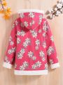 SHEIN Kids Nujoom Tween Girl Floral Print Teddy Lined Hooded Coat