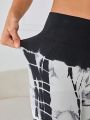 SHEIN Teenage Girls' Seamless Knit Tie Dye Sports Leggings