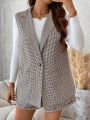 SHEIN Frenchy Plus Plaid Print Vest Blazer & Roll Up Hem Shorts