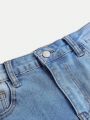 SHEIN Tween Girl Distressed Water Washed Casual Slim-Fit Stretchy Jeans