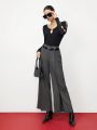 SHEIN BIZwear High Waist Slit Hem Suit Pants