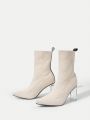 SHEIN BIZwear Geometric Pattern Pointed Toe Chunky Heel Women Mid-Calf Boots