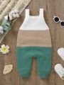 Baby Girl Colorblock Button Detail Knit Overall Jumpsuit Without Tee