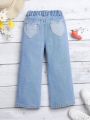 Toddler Girls' Heart Pattern Faux Pocket Straight Leg Jeans