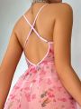 Women's Floral Print Mesh Sheer Cami Nightgown