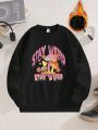 Teen Girl Mushroom & Letter Graphic Thermal Lined Pullover