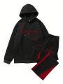 Manfinity Men's Star & Letter Print Hooded Sweatshirt & Sweatpants Set With Drawstring