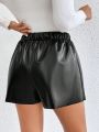 SHEIN Essnce Women'S Drawstring Waist Pu Leather Shorts