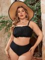 SHEIN Swim Vcay Plus Size Solid Color Swimwear Bikini Top With Thin Shoulder Straps