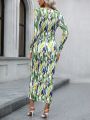 SHEIN Clasi Women's Full Printed Wrap Neckline Dress