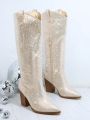 Rhinestone Chunky Heeled Boots