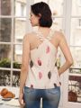 SHEIN Frenchy Feather Print Embroidered Patchwork Camisole Top