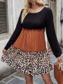 Color-Blocking Leopard Print Patchwork Dress