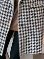 Tween Girl Houndstooth Print Teddy Lined Coat