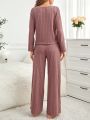 Women'S Solid Color Ribbed Knit Homewear Set