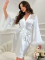 Ladies' Lace Patchwork Satin Nightgown