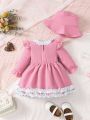 Baby Girl Ruffle Trim Flounce Sleeve Bow Front Dress & Hat