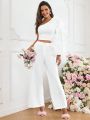 SHEIN Privé Solid Color Flared Pants