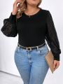 Women's Plus Size Round Neck Patchwork Black Jumpsuit