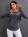 SHEIN Daily&Casual Stitching Edge Detail Long Sleeve Sports T-shirt