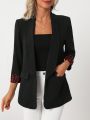 SHEIN Clasi Valentine's Day Women Heart Print Patchwork Shawl Collar Blazer