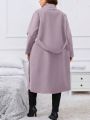 Women's Purple Oversized Lapel Single-breasted Woolen Coat Without Button In Plus Size