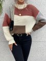 SHEIN Essnce Color Block Mock Neck Drop Shoulder Sweater